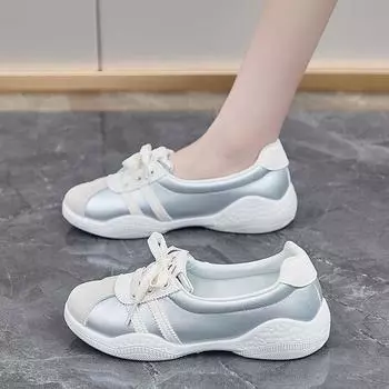 Кроссовки для повседневных тренировок по нравственности с мелким горлом, женская осень 2025 г., новые амортизирующие спортивные туфли с мягкой подошвой, универсальные белые туфли на шнуровке 35
