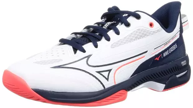 Кроссовки для тенниса Wave Exceed 5 WIDE AC All Court Club Activities Lightweight Game Court Soft Tennis Hard Tennis cm 3E [Mizuno] Белый/Темно-синий/Коралловый 27.0