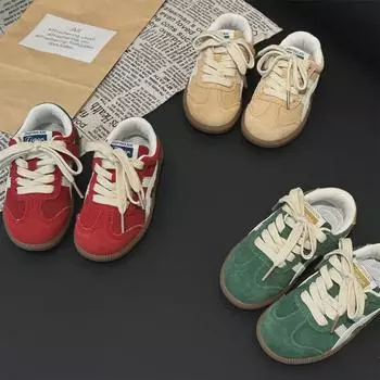 Кроссовки для тренировок из натуральной кожи в немецком стиле в стиле ретро для мальчиков и девочек 2024 года — модная спортивная обувь для детей среднего и старшего возраста 25 - 16cm верблюд