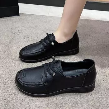 Кроссовки для взрослых женщин, женская обувь, весна и осень, ретро, туфли для мам среднего возраста и пожилых женщин, со шнуровкой, с мягким лицевым покрытием, удобная обувь 35 чёрный