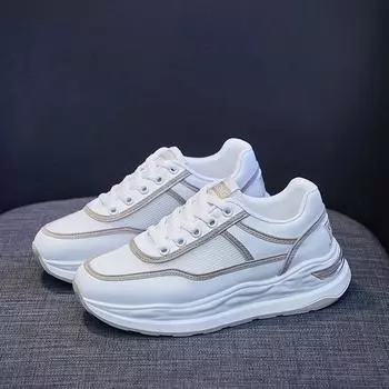 Кроссовки для женщин 2022 Мода Платформа Белые туфли Женская Весенняя дышащая беговая обувь Vulcanize 35