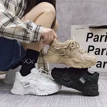 Кроссовки для женщин 2024 года, новые массивные теннисные модные сетчатые дышащие легкие легкие кроссовки для бега на платформе для пап 35 белый