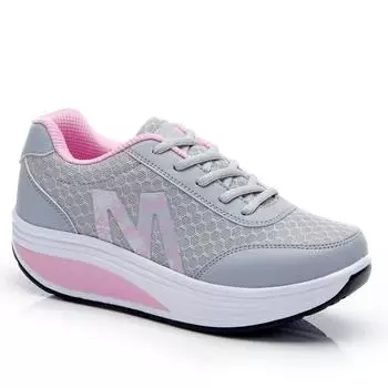 Кроссовки для женщин, модные сетчатые дышащие кроссовки на шнуровке, на танкетке, женская обувь для активного отдыха, спортивная обувь 35