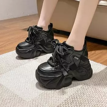 Кроссовки для женщин на осень и зиму с толстой подошвой для невысоких людей, универсальная нескользящая повседневная обувь 34