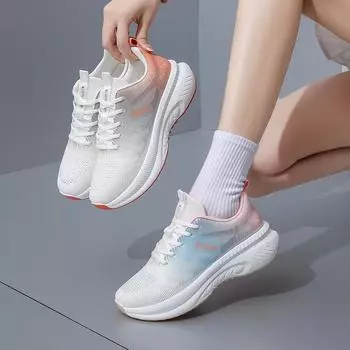 Кроссовки для женщин, повседневные сетчатые дышащие кроссовки на шнуровке для ходьбы, женские легкие нескользящие удобные кроссовки для бега, тенниса, тренировок в спортзале, беговой обуви 35 оранжевый