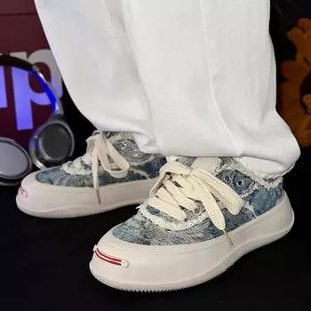 Кроссовки, джинсовая мужская обувь, трендовая повседневная мужская обувь на толстой подошве, удобная маленькая белая брендовая парусиновая обувь для мужчин 39 коричневый
