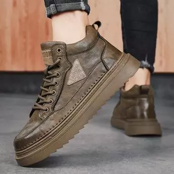 Кроссовки FashionBrand, повседневная обувь для мужчин, кожаные ботинки, удобные, на плоской подошве, высокие, со шнуровкой, модная мужская обувь, зимняя, новая 39