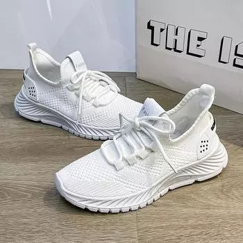 Кроссовки Flying Woven Mesh для женщин, весна, лето и осень. Новые дышащие и универсальные повседневные и легкие кроссовки с мягкой подошвой. 35 белый