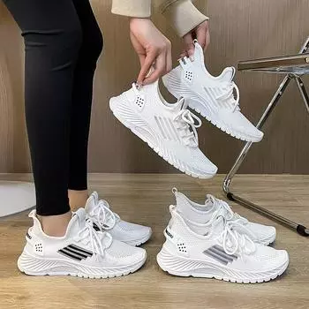 Кроссовки Flying Woven Mesh для женщин, весна, лето и осень. Новые дышащие и универсальные повседневные и легкие кроссовки с мягкой подошвой. 35 белый