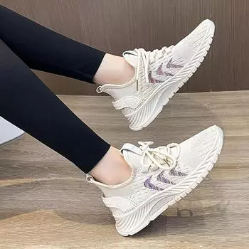 Кроссовки Flying Woven Mesh для женщин, весна, лето и осень. Новые дышащие и универсальные повседневные и легкие кроссовки с мягкой подошвой. 35 белый