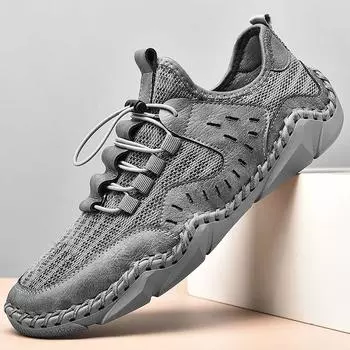 Кроссовки Flyknit с сеткой, мужская повседневная кожаная обувь на плоской подошве 39