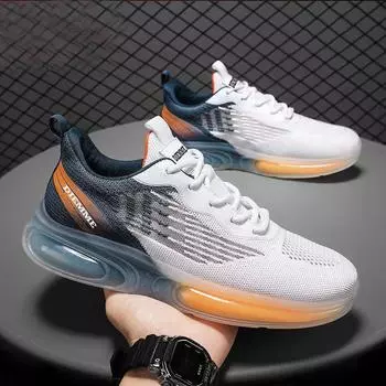 Кроссовки Flyweave с градиентной подошвой Jelly Sole Мужская обувь Модные кроссовки для бега с мягкой подошвой Дышащая повседневная обувь 39 белый