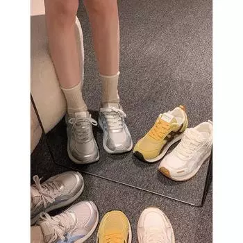 Кроссовки Forrest Gump в стиле ретро с цветовым сочетанием на платформе женские 2025 новые сетчатые дышащие и универсальные легкие повседневные спортивные кроссовки для бега 35 бежевый