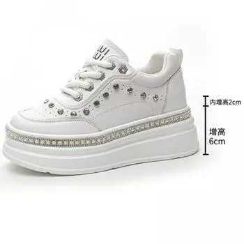 Кроссовки Fujin из натуральной кожи на платформе и танкетке высотой 8 см, модные весенние ботинки, удобные, женские, осенние, блестящие туфли Reststone 32 белый