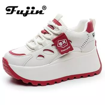 Кроссовки Fujin на танкетке 7,5 см из натуральной кожи для скейтбординга Pring Autumn из вулканизированной кожи на толстой подошве, ботинки-блоки 34 синий