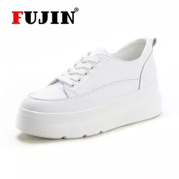 Кроссовки Fujin, женская повседневная обувь на каблуке, кроссовки на платформе, белые туфли на танкетке, увеличивающая обувь