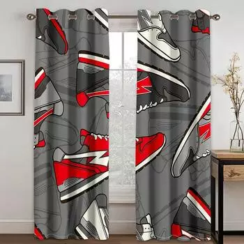 Кроссовки, граффити, шторы на окна в спальню для подростков, для детей, напечатанная ткань для оформления окон в гостиной, 2 панели 50W130H(CM)X2PCS&Grommet Top