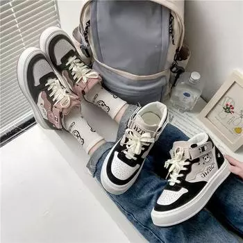 Кроссовки Harajuku, весенняя уличная модная женская обувь в стиле пэчворк, вулканизированная обувь, разноцветная студенческая повседневная уличная обувь 35 чёрный