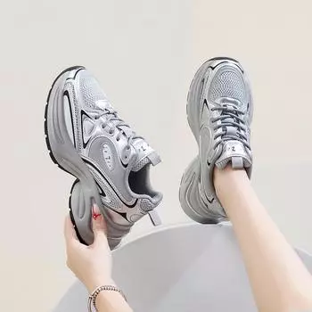 Кроссовки из дышащей сетки для женщин Кроссовки на толстой платформе для бега Кроссовки на шнуровке для ходьбы Удобная женская спортивная обувь для тенниса 35 бежевый