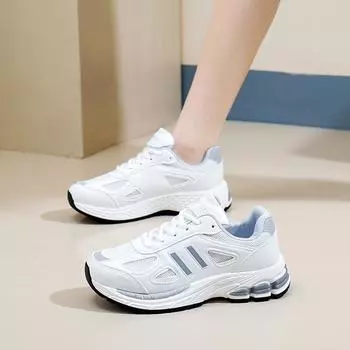 Кроссовки из дышащей сетки для женщин Кроссовки на толстой платформе для бега Кроссовки на шнуровке для ходьбы Удобная женская спортивная обувь для тенниса 35 бежевый