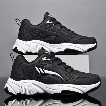 Кроссовки из искусственной кожи, мужская повседневная обувь, спортивная обувь для мальчиков, чистый черный цвет, большие размеры 47, 48, 49, Tenis Masculino Zapatillas Deportivas Hombre 36 черный белый
