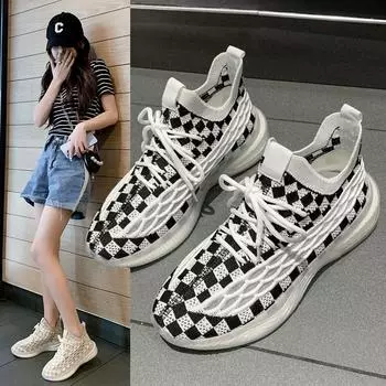Кроссовки из кокоса, спортивная обувь с плетением из мухи, повседневные женские кроссовки с мягкой подошвой из дышащей сетки для бега на весну и осень 2024 года 35