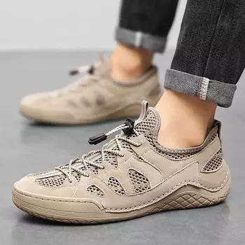 Кроссовки из кожи и сетки, мужские, полые, дышащие, кроссовки для бега 38