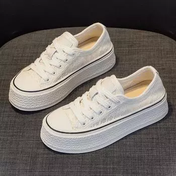 Кроссовки из кружевной сетки, дышащие, женские, летние, новые, на платформе, универсальные, повседневные, белые туфли 34