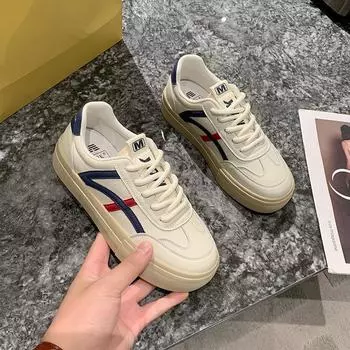 Кроссовки из натуральной кожи с толстой подошвой, подходящие по цвету, женские весенние новинки, модные повседневные спортивные универсальные белые туфли 35