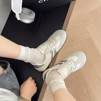 Кроссовки из натуральной кожи в немецком стиле, женские, новый стиль, дышащие, на плоской подошве, спортивные, повседневные, на шнуровке, универсальные 35