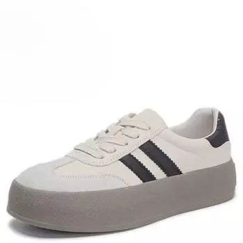 Кроссовки из натуральной кожи в стиле ретро с толстой подошвой для женщин, увеличивающие рост, повседневные спортивные кроссовки для сноубординга, весна и осень 35 бежевый