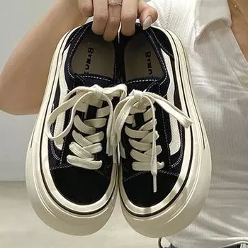 Кроссовки из парусины женские туфли на плоской подошве весна-осень туфли на платформе женские кроссовки на шнуровке женские вулканизированные туфли 35 чёрный