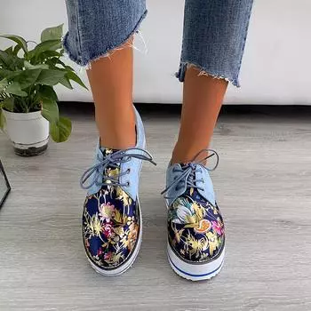 Кроссовки из вулканизированной кожи, женская обувь, женская обувь с цветочным принтом, на шнуровке, модная повседневная обувь на платформе для женщин Zapatillas Mujer 35 чёрный