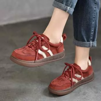 Кроссовки Johnature из натуральной кожи, женские туфли на плоской подошве, универсальная повседневная спортивная обувь на мягкой подошве со шнуровкой 35 красный