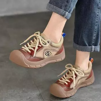 Кроссовки Johnature, универсальная повседневная обувь на шнуровке, женская обувь из натуральной кожи с круглым носком на плоской подошве и каблуке