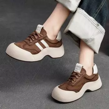 Кроссовки Johnature, универсальная повседневная спортивная обувь, женская обувь из натуральной кожи на шнуровке с круглым носком 35 бежевый