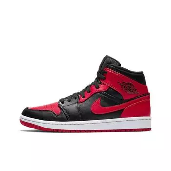 кроссовки Jordan 1 Mid Banned red and black 554724-074