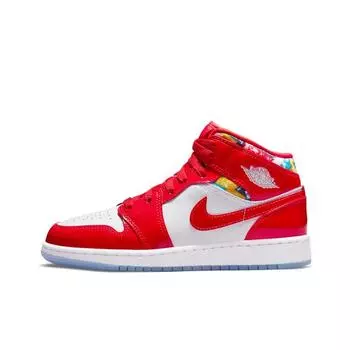 кроссовки Jordan 1 Mid Barcelona Sweater Red Patent (GS) DC7248-600