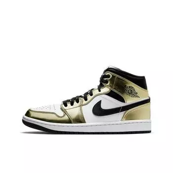 кроссовки Jordan 1 Mid Metallic Gold Black White DC1419-700