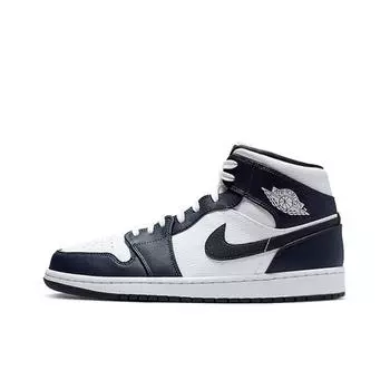 кроссовки Jordan 1 Mid White Metallic Gold Obsidian 554724-174
