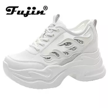 Кроссовки Koznoy 9 см из натуральной кожи с воздушной сеткой и микрофиброй на платформе, летние, вулканизированные, дышащие, повседневные, высокого бренда, для женщин, для леди 34