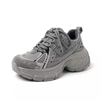 Кроссовки Krazing Pot из микрофибры с сеткой, весна-осень-лето, на платформе, со шнуровкой, серебристого цвета, с толстой подошвой, женская модная обувь 35