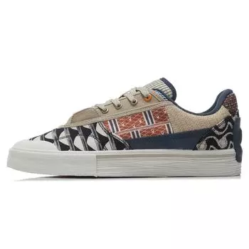 Кроссовки Li-Ning Leather Canvas Casual Culture, износостойкие, легкие, дышащие, нескользящие, с низким верхом, для скейтбординга, мужские, белые, синие, коричневые, AECR049-5 45