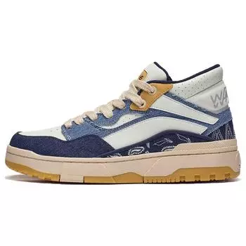 Кроссовки Li Ning Weiwu Mid Round Toe Lace-Up, амортизирующие, износостойкие, с низким верхом, для скейтбординга, мужские, бежево-синие, AGCT223-4 39