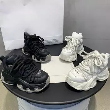 Кроссовки Маленькие белые туфли Платформа Маффин Маленькие женские туфли Папины туфли Женские 35 чёрный