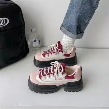 Кроссовки Matsuke Heel Square Toe с толстой подошвой и дышащей и удобной сетчатой поверхностью, нескользящие женские туфли 35 чёрный