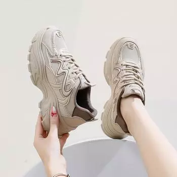 Кроссовки Mesh Surface Clunky женские осенние новые дышащие кроссовки для студенток, повышающие повседневную обувь 35 бежевый