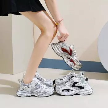 Кроссовки Mesh Surface Clunky женские осенние новые дышащие кроссовки для студенток, повышающие повседневную обувь 35