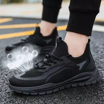 Кроссовки, модные трендовые мягкие подошвы, легкие кроссовки для бега, дышащая подростковая мужская обувь Fly Weave 39 чёрный