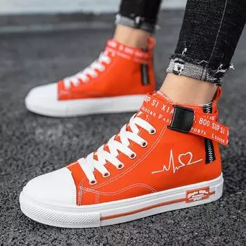 Кроссовки модные женские парусиновые туфли дышащие туфли на плоской подошве высокие 2024 весна вулканизированные туфли женские Tenis Feminino 35 оранжевый